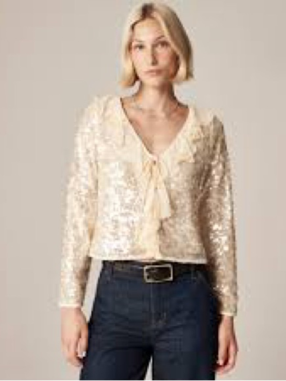 J Crew Sequin ruffle-trim cropped shirt with ties Sz 4, NWT